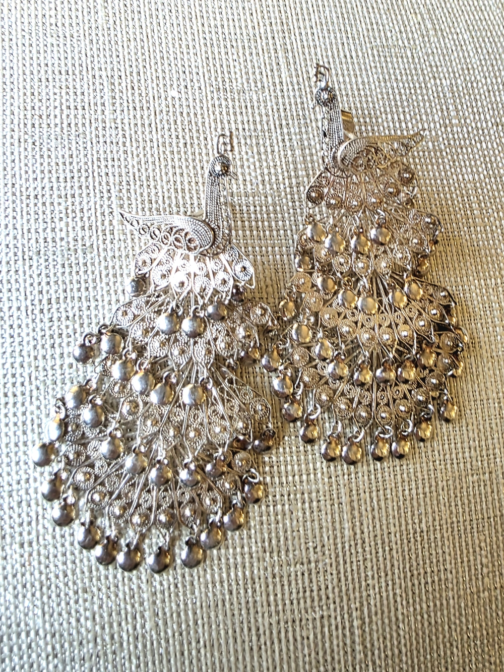 Vintage 925 Silver Articulated Peacock Earrings - Picture 8 of 10